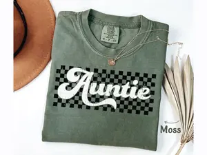 Auntie Shirts for Auntie Gift Shirt, New Auntie TShirt, Cute Aunt Shirt Gift for Aunt T-Shirt, Checkered, Retro, Trendy Comfort Colors Tee
