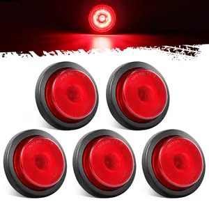 Partsam 5Pcs 2.5 inch Round Red 13LED Trailer Trucks Side Marker Clearance Lights with Reflectors, IP67 Waterproof, Includes Pigtails and Rubber Grommets