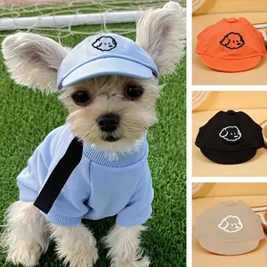 1pc Dog Sun Hat Adorable with Cartoon Dog Embroidery Design, Adjustable Sun Hat for Small & Medium Cats And Dogs - Perfect for Outdoor Activities, Keeping Pets Fashion!