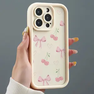 Cute Pink Bow Pattern Soft TPU Full Coverage Anti Drop Phone Case Suitable for IPhone 17 16 15 14 13 12 11 X XS Pro Max Plus, Samsung Galaxy S25 S24 S23 S22 S21 Shockproof Phone Case