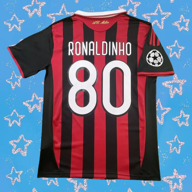 2009/10 AC Home No.80 Ronaldinho Retro Short Sleeves soccer jersey