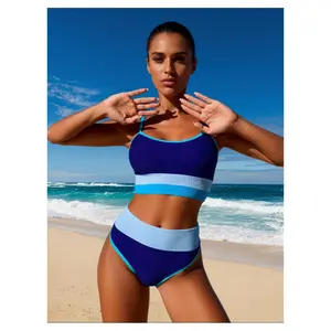 Womens Bikini Set - Color Block Two Piece Swimsuit - Sexy Bathing Suit for Beach, Pool, Vacation - Removable Padded Bra - Adjustable Straps