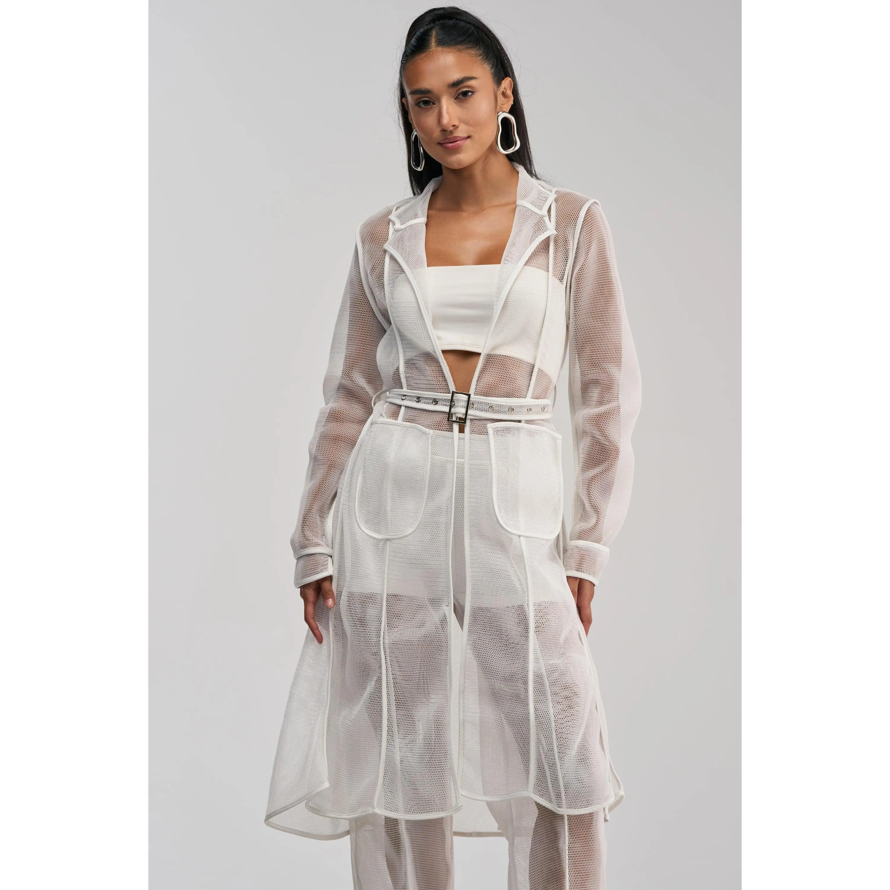 ONE TO WATCH MESH TRENCH IN WHITE