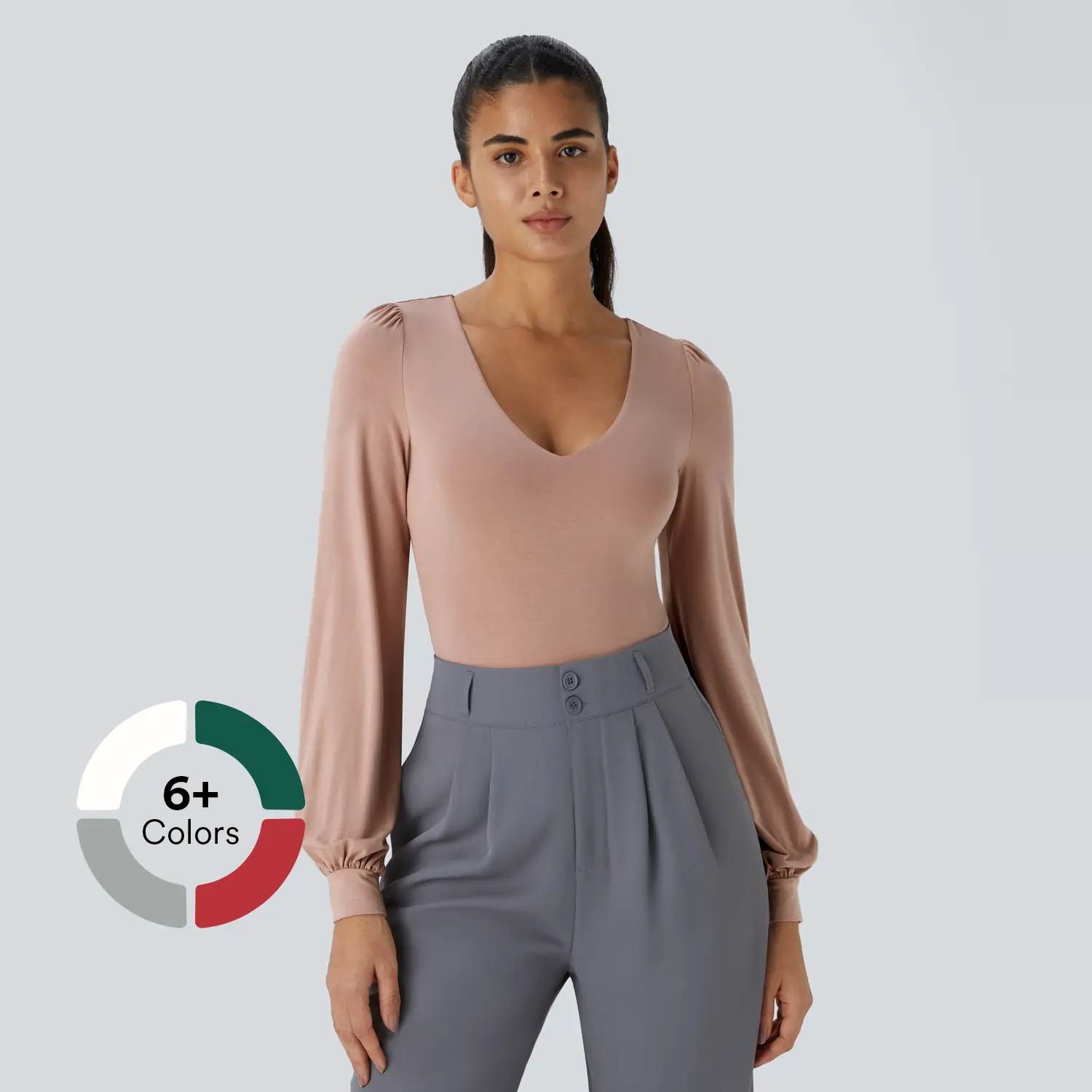 Halara V Neck Long Sleeve Button Work Bodysuit #BackToSchool