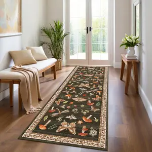 Washable 2x6 Runner Rug Modern Butterfly Rug for Hallway Mushroom Runner Non Slip Kitchen Rugs Non Shedding Soft Bedside Runner Insect Accent Carpet Runners for Bathroom Entryway, Brown