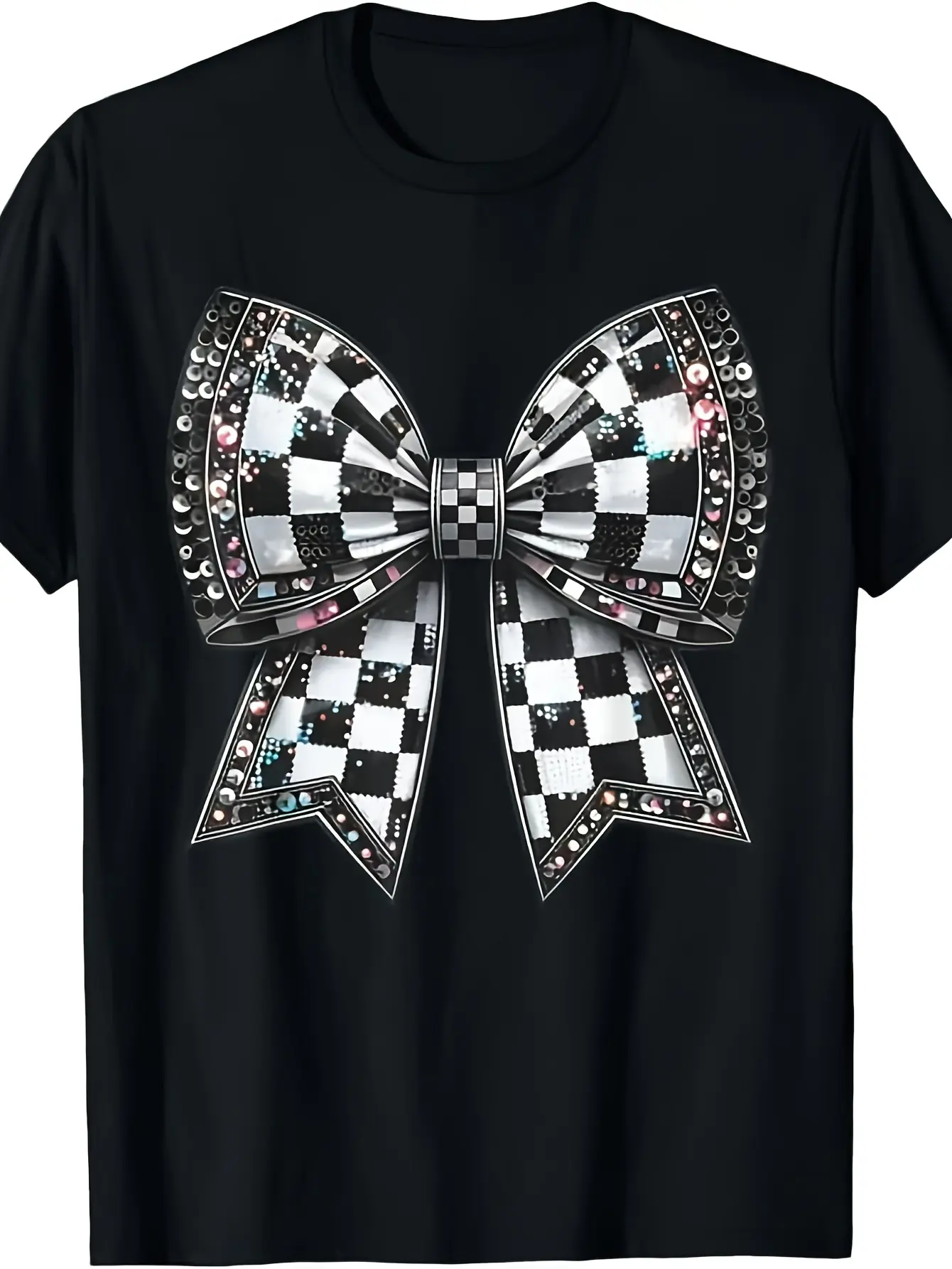 Vintage Checkered Flag Bow Racing Enthusiast Race unisex soft cotton short sleeve t shirt, vintage graphic casual tee for men women teens, perfect birthday holiday gift for camping travel gym daily street  wear