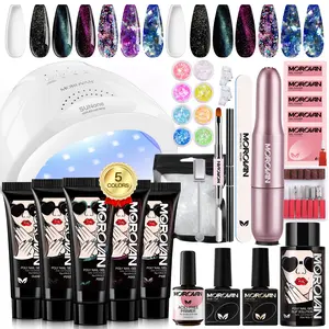 Morovan Poly Gel Nail Kit - with Drill and 48W UV/LED Lamp Professional Extension for Beginners Luminous Everything Bulide Kits Art Tools Starter Supplies