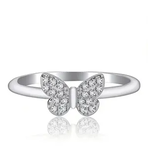 SANMU Butterfly-Shaped 925 Silver Ring - Micro-Pave CZ Design, Hypoallergenic, Plated Color Retention, perfect for a proposal or as a gift