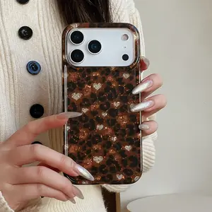 Imd Glitter Heart Leopard Skin Touch Phone Case Protector, Durable Fashion Design for iPhone 17 Pro Max/16/15/14/13, Stylish Protection