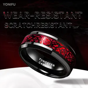 8mm Tungsten Carbide Ring with Green Red Purple Patterns Black Metal Rings for Men Women Wear Resistant Scratch Resistant Fashionable Trendy Unique Style