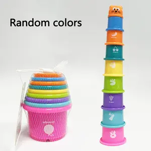 Set of 9 Colorful Stacking Cups Featuring Animals, Numbers, And Fruits, Perfect for Bath Time, Beach Outings, And Water Activities. A Great Gift Choice for Celebrations And Birthdays