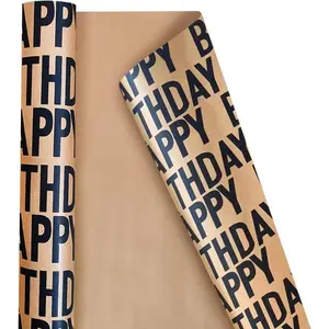 Wrapping Paper Roll - Birthday  Wrapping Paper  Style Paper  for Men Women Brown  Paper with Black   Wrap for Birthday Party- 17 inch X 120 inch(10 )