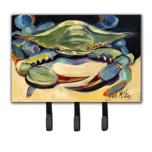 212 MAIN Blue Crab Leash & Key Holder Hanger - 6x2x9 in Metal Triple Hooks, Artistic Hardboard Tile Hanging Key Storage, Cool Room Decor for Home Supplies