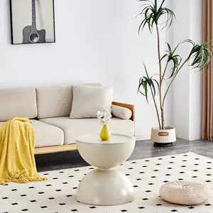 Milk White Coffee Round Tables with Storge Movable Table TOP Multifunctional END Side Table