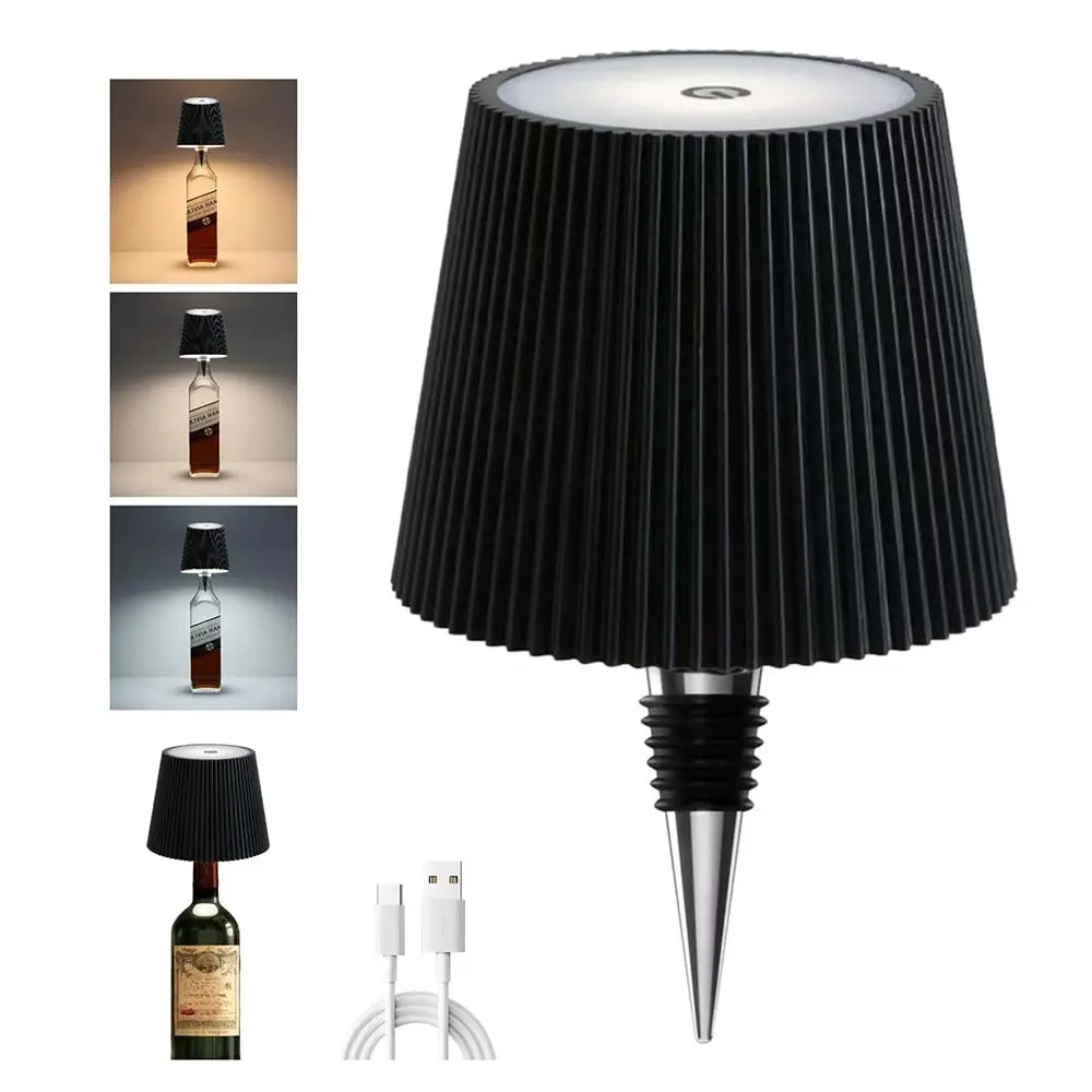 Cordless Wine Bottle LED Lamp - 3-Color Stepless Dimming, Rechargeable, Touch Control, Batteries Included, Bedroom Lighting, Nightlight for Bar Indoor Decor (Home Improvement Novelty Lighting)