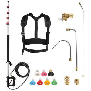 PWACCS 24 FT Telescoping Pressure Washer Wand, Telescopic Spray Wand with Power Washer Extension Wands, Gutter Cleaner Attachment Kit with 7 Nozzle Tips, 2 Adapters, Pivoting Coupler and Support Belt