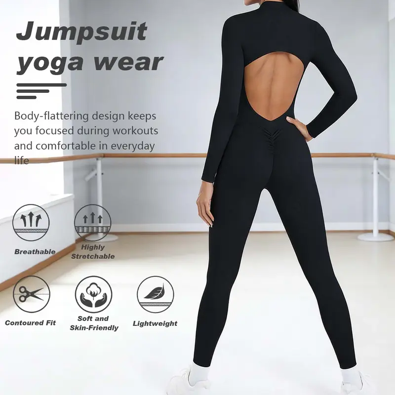 Long Sleeve U Neck Ribbed Bodycon Gym Sports Wear One Piece Tank Tops