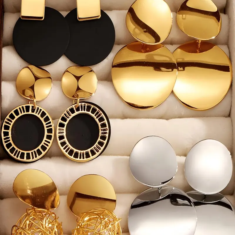 Women's Geometric Earrings Set, Earring Pack, Statement Earrings, Geometric Pattern, Drop Earring Type, Alloy Material, Vintage Elegant Design, Perfect for Parties & Events, Durable Stylish Jewelry Accessory, Trendy Jewelry