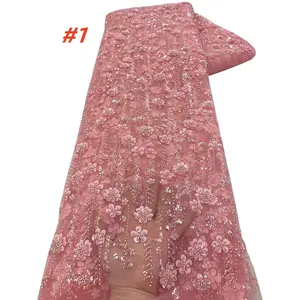 High-Quality Fashion African Sequins Sheer Embroidery Fabric, Lace Material for Nigerian Wedding Dresses, Groom's Lace Fabric, Floral Lace Stitching