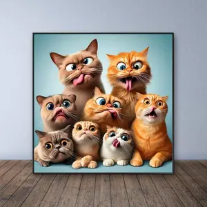 Cat Pattern DIY Diamond Arts Colorful Painting Kit without Frame, 5D Diamond Arts Crafts Kit, Wall Art Decor for Home Living Room Bedroom, Animals