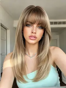 20 inch Ombre Blonde Brown Wigs for Women | Cute Layered Mixed Blonde Synthetic Wig, Straight Hair, Nature Looking, High Temperature Fiber, Rose Net Cap, Daily Theme, Brand: MIXPOP