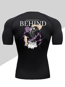 Men's Dragon Print Compression T-Shirt, Quick-Dry Breathable Stretch Fabric, Tight-Fitting Short Sleeve Top for Fitness and Outdoor Activities