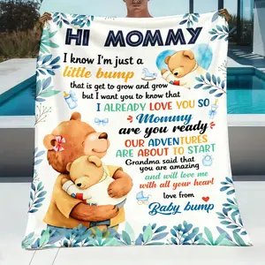 1Pc Bear Mother And Baby Bear With Floral Background Flannel Blanket, Soft Warm All-Season Blanket, Suitable For Sofa, Bed, Office, Shawl, Camping And Travel, Perfect Gift Blanket, Birthday Anniversary Gift, Travel Essential, Festive Pattern, Home