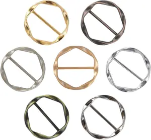 T-shirt Tie Clips for Women Girls Twist Tee Knot Ring Silk Scarf Ring Clip Waist Clothes Corner Knotted Button Fashion Metal Circle Buckle Fashion Alloy Clothing Ring Wrap Holder Round Scarves Clasp