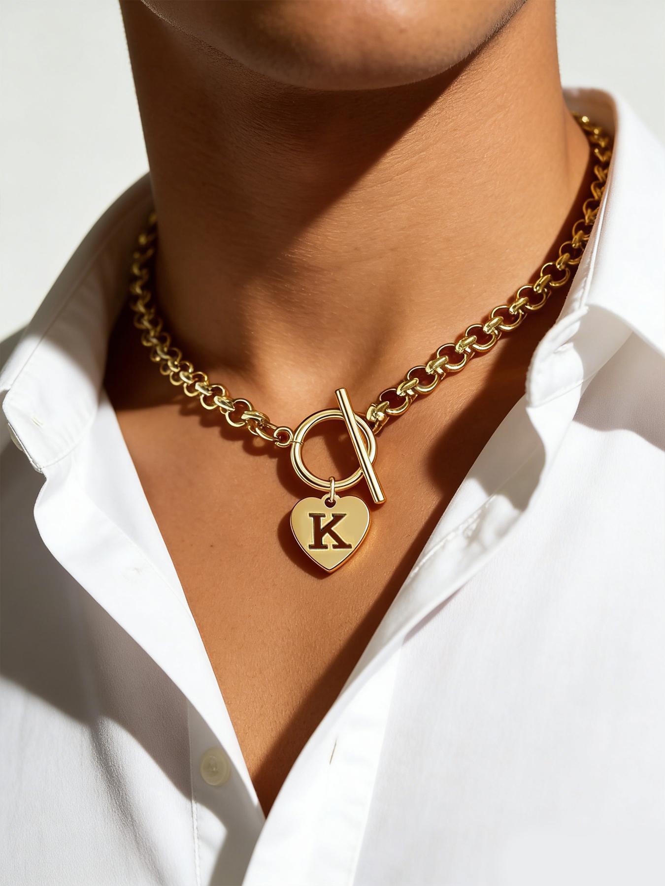 Fashionable and elegant necklace featuring a hollow letter pendant; the OT clasp is die-cast molded, stainless steel chain necklace for women with an OT clasp—suitable for everyday wear, vacations, dates, and more; also serves as a delightful, surprising
