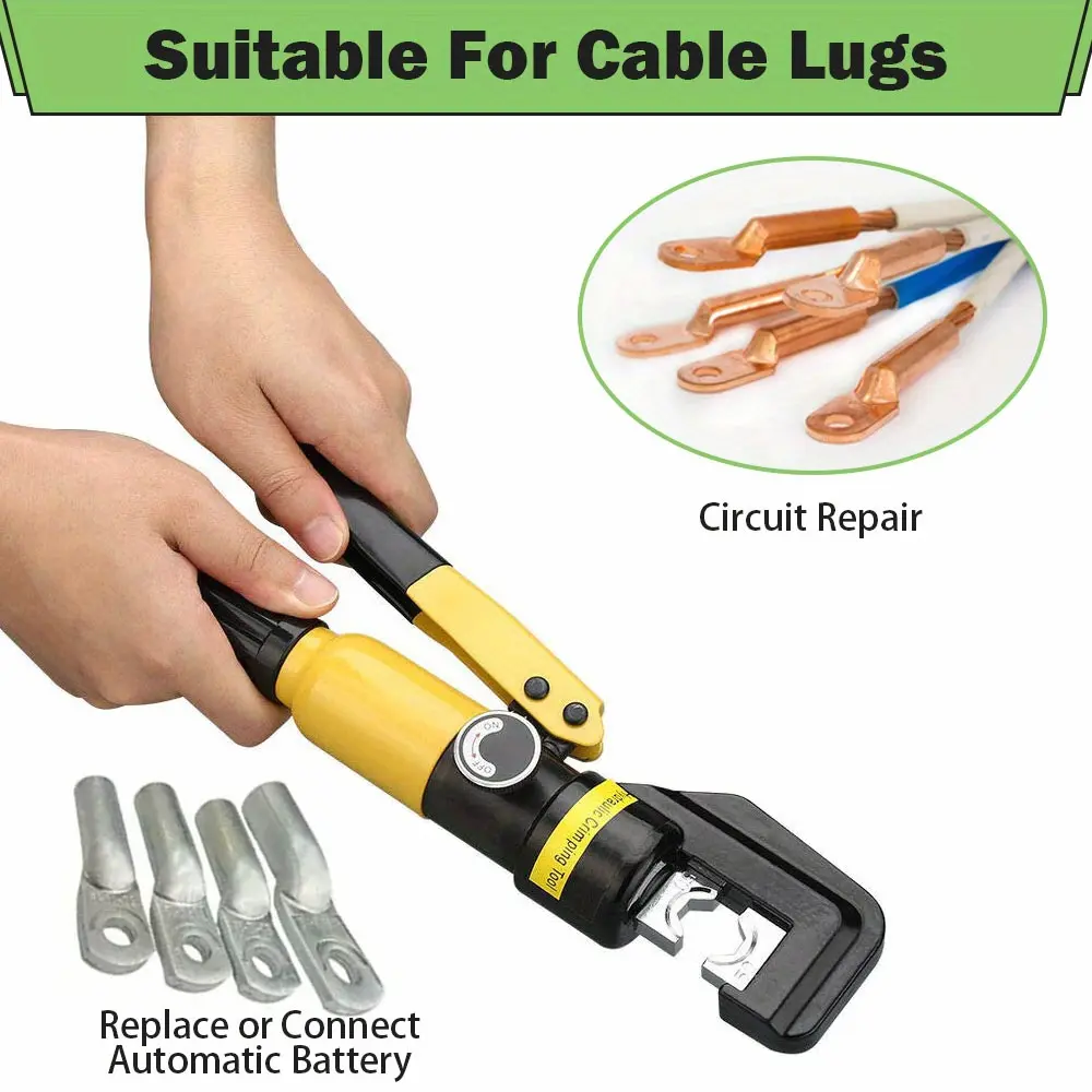 Hydraulic Wire Crimper Battery Cable Lug Terminal Crimper Crimping Tool with 9 Dies for Crimping Wires and Butt Connectors YQK-70 Yellow 6 Ton 6Mt