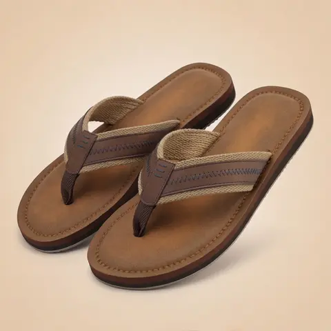 SHOESLOCKER Men's Casual Flip Flops - PU Slide-On Sandals, Non-Slip Ankle Walking Shoes, Wedge Beach & Summer Outdoor Footwear tiktokshopbacktoschool