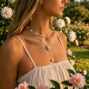 Double-Layer Pearl & Floral Pendant Necklace Set | French Chic Spring Party Choker | Elegant Pre-stacked Tassel Jewelry for Summer Events | Timeless Aesthetic Style for Every Occasion | Perfect Birthday, Anniversary & Holiday Gift for Women