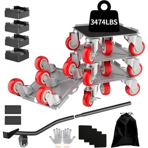 Upgrade Large Furniture , 3474 lbs Load Capacity-Furniture Lifter with 5 Wheels, Carbon Steel Panel Furniture Movers, Locking 360? Swivel Rubber Casters, Heavy Duty Furniture Sliders (6.9x6.5 in)