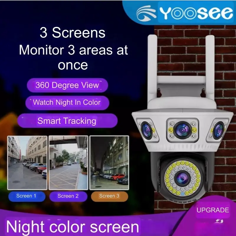 4K 3 Screen WiFi Security Camera Outdoor 2Way Audio, Color Night, include 64G