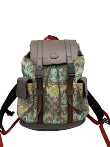 Pre-owned GUCCI Monogram Canvas & Brown Leather Tiger Print Backpack/WJ04328119/8119