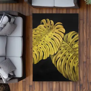 Begin Home Decor C1ROAR46XJBY0Q 4 x 6 ft. Gold Monstera Rug - Floral Botanical Outdoor Area Rug for Home - Rectangle
