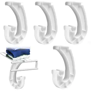 4Pcs Hanging Closet Rod Support, 3/4 Closet Shelf Rod Holder, White J-Shaped Closet Brackets for Hanging Clothes,Cabinets Storage and Curtain