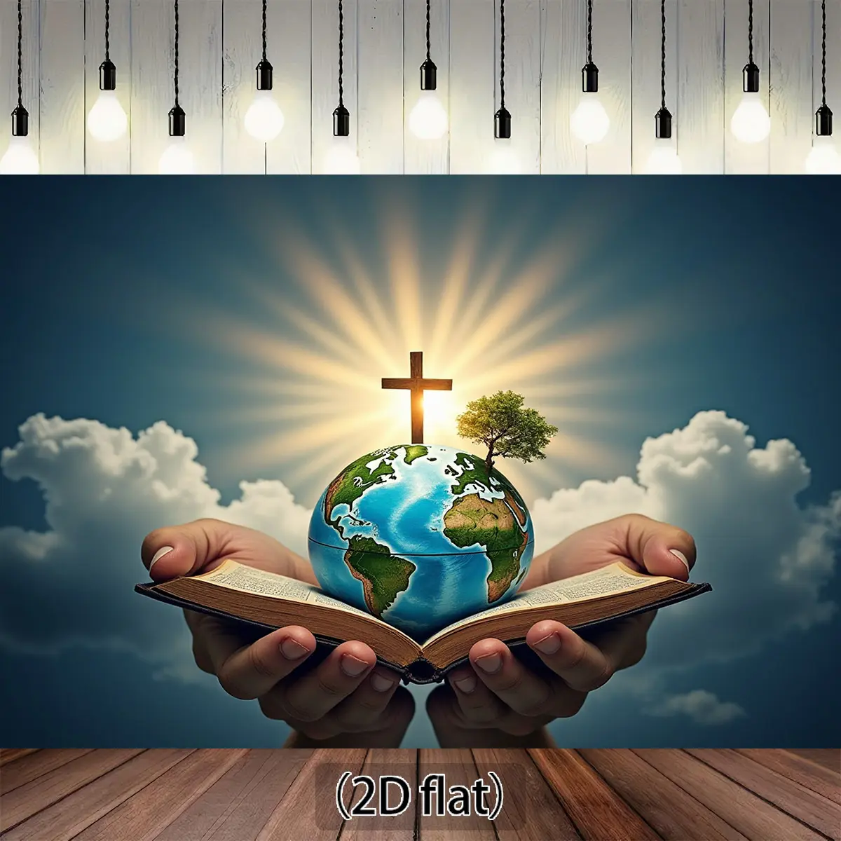2D Flat Banner, 1pc Christian World Map Banner with & Cross Design - Globe Wall Hanging for Church, Home Decor, Weddings - Durable Polyester Fabric Spiritual Backdrop for Religious Events, Global Unity Theme -