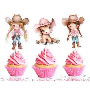 10 Pcs Adorable Pink Cowgirl Cupcake Toppers - Perfect for Western-Themed Baby Showers & Birthday Parties