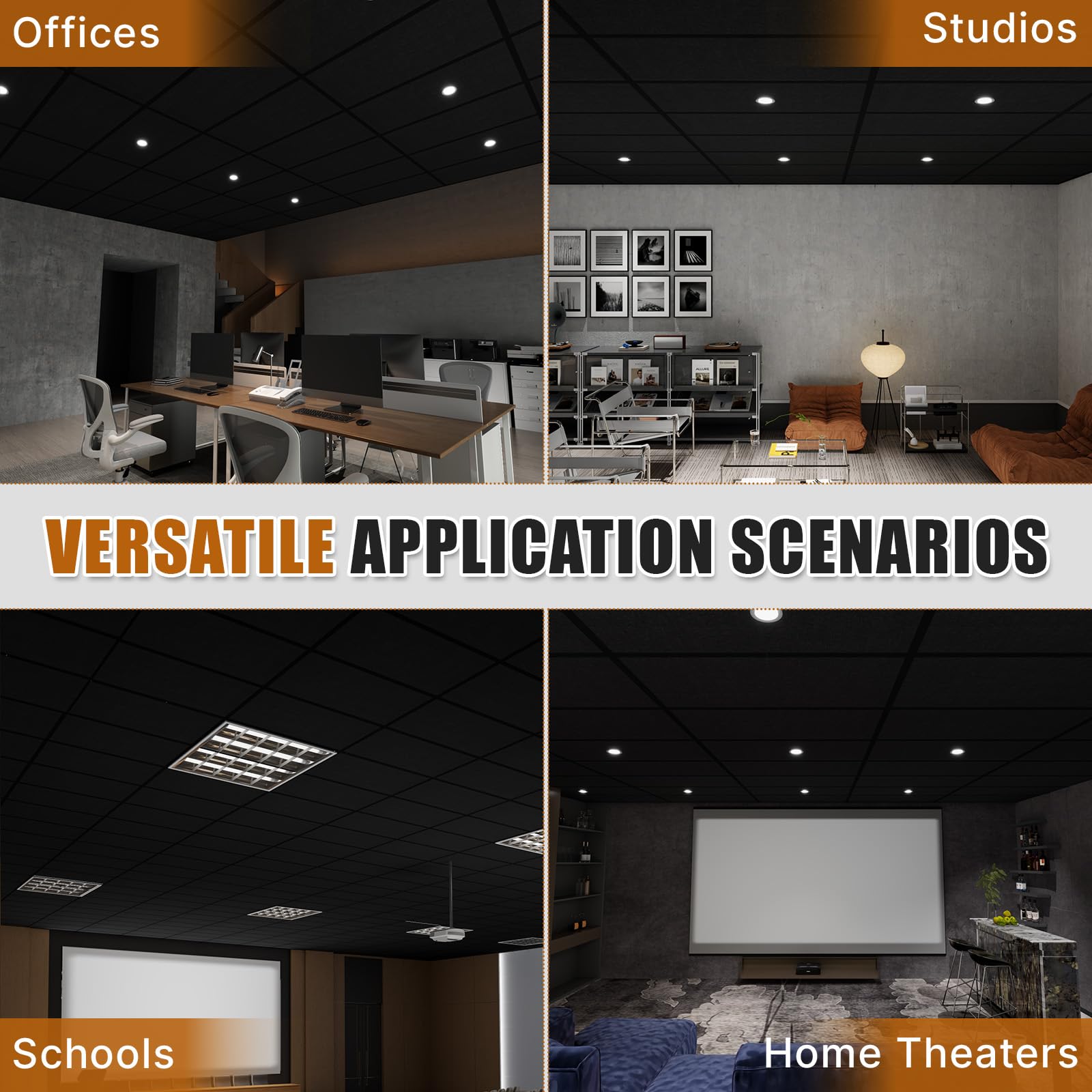 LooYee 12 PCS Black Fiberglass Acoustic Ceiling Tiles Reduce Light Reflection 2X4 Ft Soundproof Ceiling Panels 0.59" Thick Moisture Proof Fire Resistant Ideal for Home Theater Basement Cover 96 Sq.Ft LooYee 12 PCS Black Fiberglass Acoustic Ceiling Tiles Reduce Light Reflection 2X4 Ft Soundproof Ceiling Panels 0.59" Thick Moisture Proof Fire Resistant Ideal for Home Theater Basement Cover 96 Sq.Ft