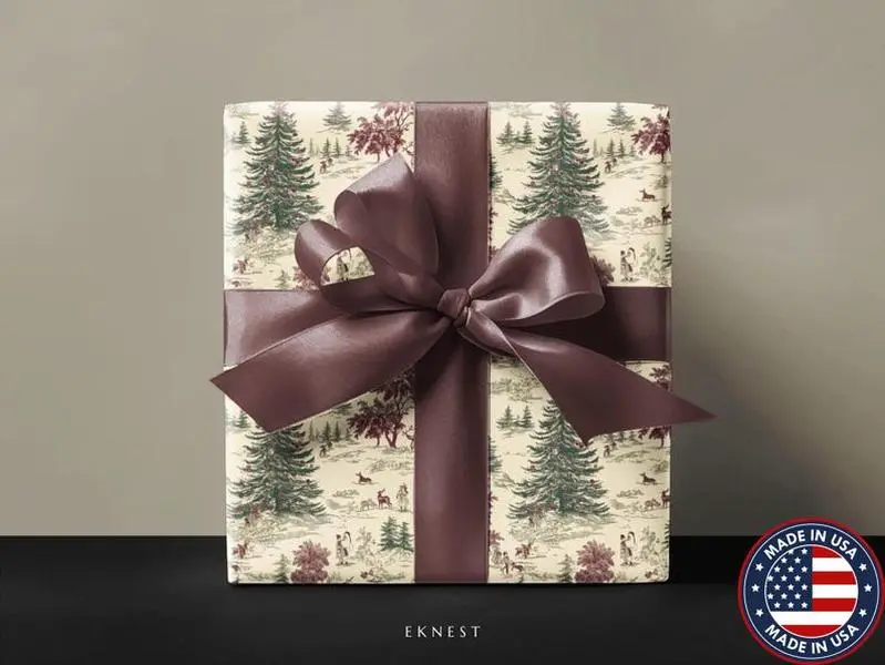 Toile De Jouy Vintage Xmas Wrapping Paper, Holiday Gift Wrap, Classic Christmas, Vintage French Fabric Art Wrap Paper, Design Luxury