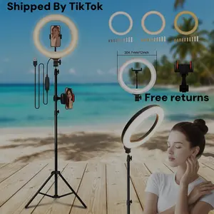 12" Selfie Video Light with 63" Tripod Stand, Dimmable Ring Light with Phone Holder & 3 Color Modes, Designed for Live Streaming Fill Light, Makeup, Vlogging - Perfect for March Madness, Spring Break, World Cup, Easter Event Creation
