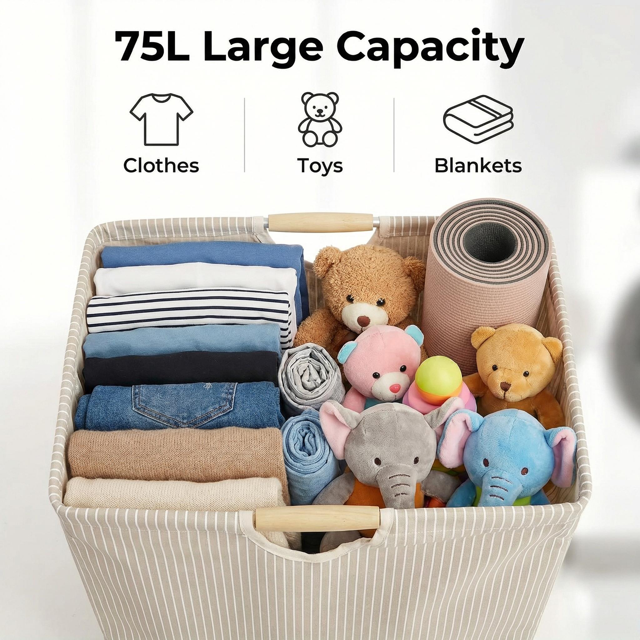 Foldable laundry basket with handle, waterproof freestanding large storage basket for storing clothing, travel towels, toys, bedding, bedroom items, and bathroom supplies