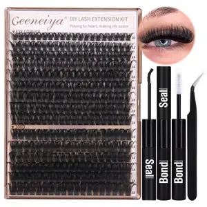 Volume Lash Clusters Kit DIY Lash Extension Kit D Eyelash Extensions with Lash Bond and Seal Tweezers,10-14mm Eye Corner Eyelashes and 16-18MM Cluster Lashes 300Pcs