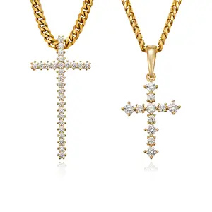 2 Pack Diamond Cross Necklaces Kit 24" Cuban Link Chain with Full CZ Stones Cross Pendant Gold Plated Bling Jewelry for Men Women Street Elegance Sparkling