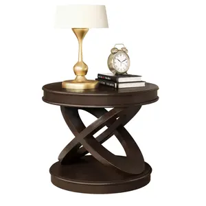Retro Round Wooden End Table – Espresso Sofa Side Table with X-Shape Base for Living Room, Family Dining, Bedroom & Lounge| Stylish Accent Table for Modern Home