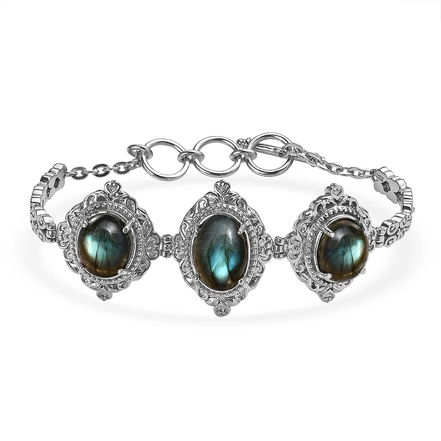EverTrue Malagasy Labradorite Motif Linked Bracelet in Stainless Steel (7.00 In) 18.30 ctw