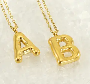 Chunky Bubble Letter Initial Necklace for Women, Pave Artificial Gemstone A-Z Pendant, Simple Clavicle Chain Jewelry, Birthday Gift, X