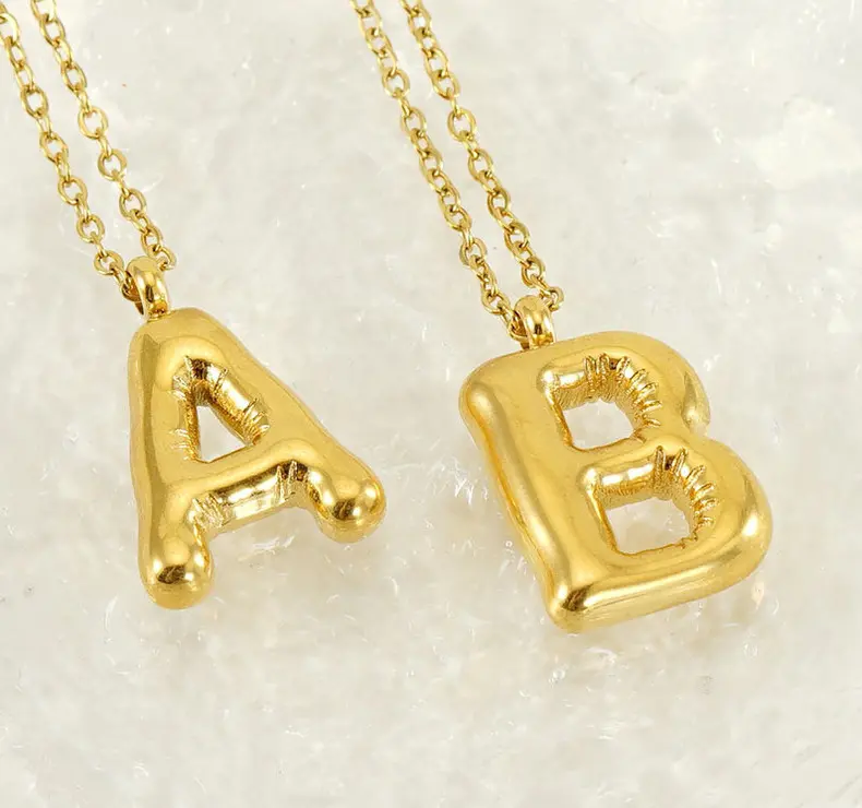 Women's Chunky Bubble Initial Necklace, Full Alphabet A-Z Pave Artificial Gemstone Pendant on Simple Clavicle Chain, Adults' Birthday & Girlfriend Birthday Gift Jewelry, Female