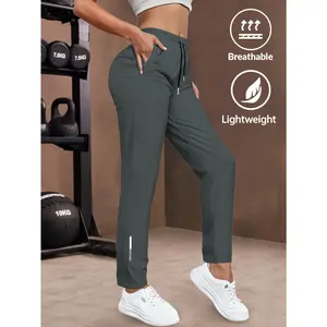 Women's sports and leisure trousers, elastic fabric, suitable for outer wear, running and fitness, pouch, drawstring.